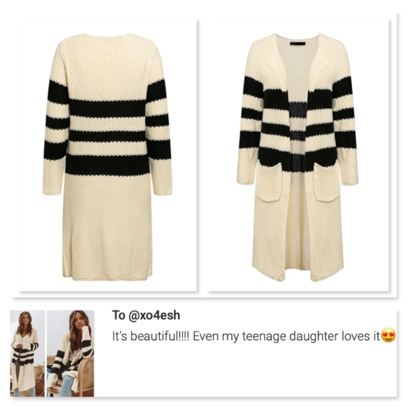 Long Open Cardigan Knit Striped Off White - Picture 7 of 9